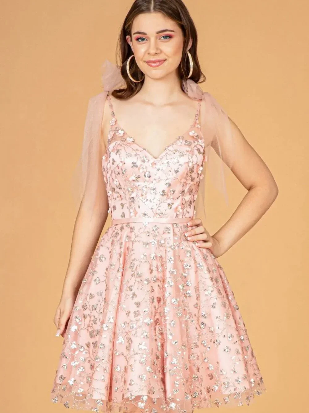 NEW ROSE GOLD Lace & Sequin Spaghetti Strap Cocktail Dress Embellished GS3088